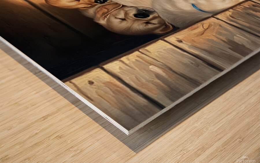 Golden Retriever Puppy Sleeping With Puppy Friends Wood print