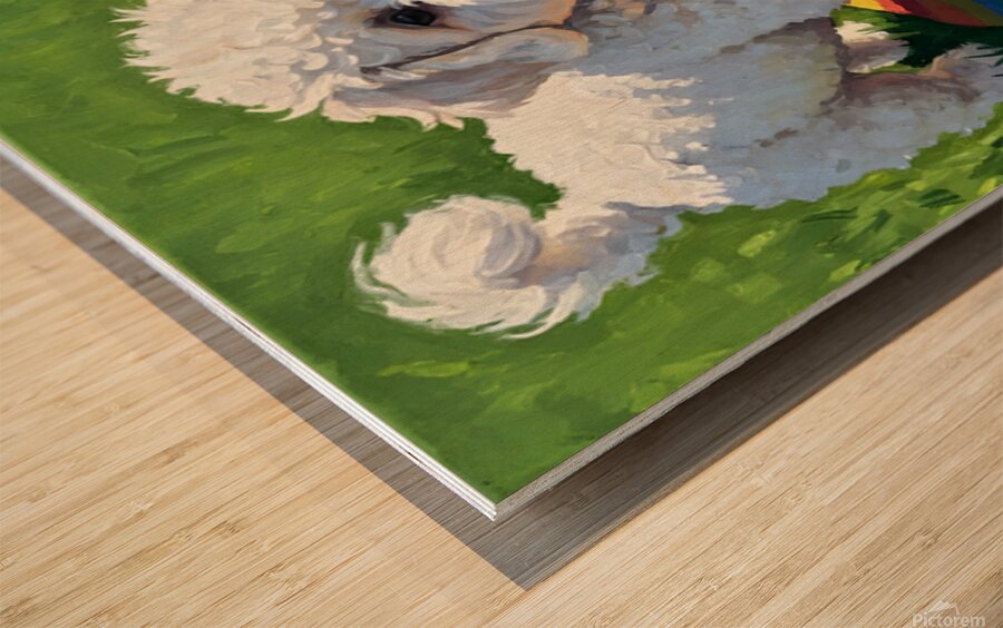 Bichon Frise Puppy Discovers Picnic Spread Wood print