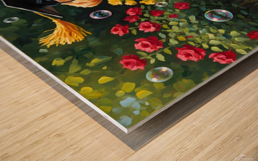 Celebrating Puppy Graduate Jumps For Joy Wood print