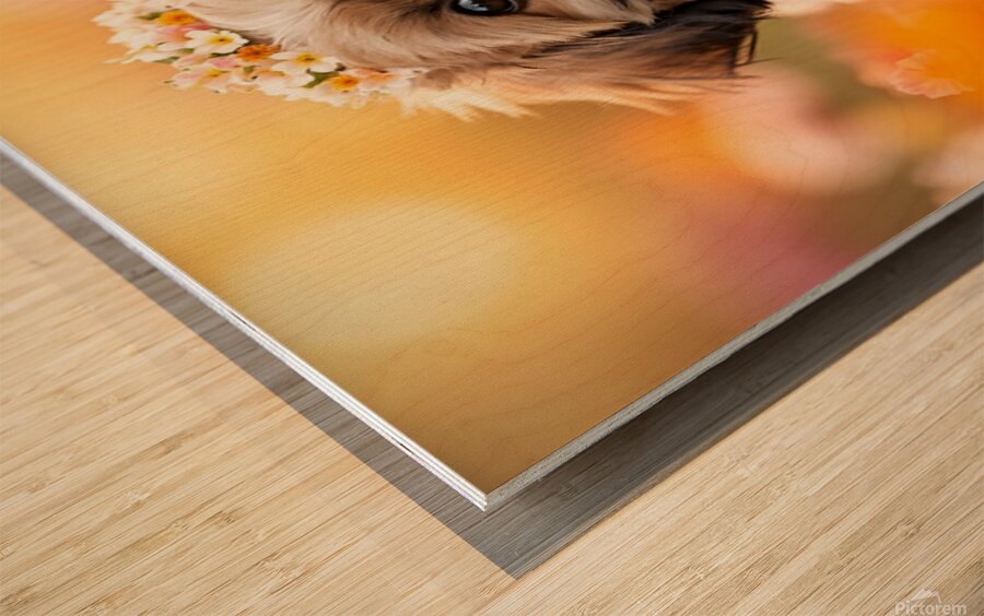 Shih Tzu Puppy Discovers Beautiful Flower Crown Wood print