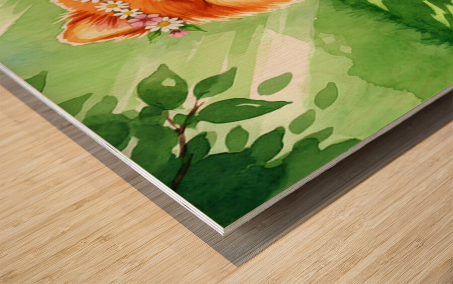 Pomeranian Puppy Discovers A Beautiful Flower Crown Wood print