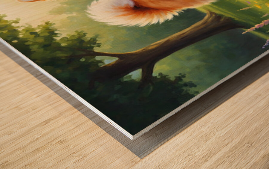 Pomeranian Puppy Discovers Perfect Stick Wood print