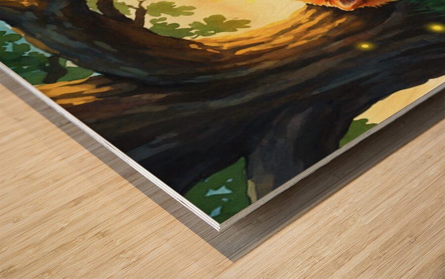 Pomeranian Puppy Sleeps Under Oak Tree At Sunset Wood print