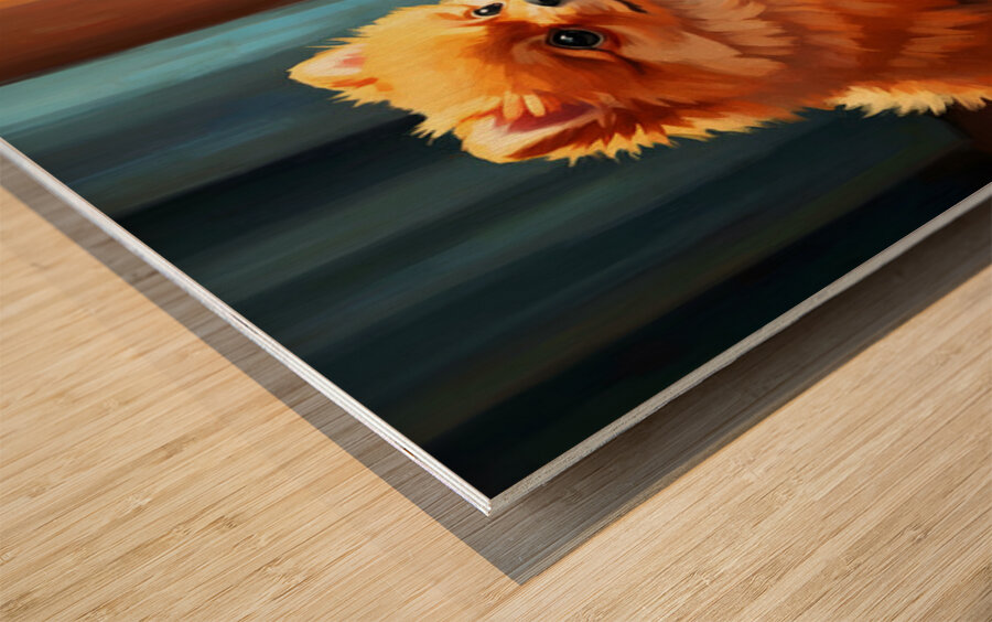 Pomeranian Puppy Discovers New Friend Wood print