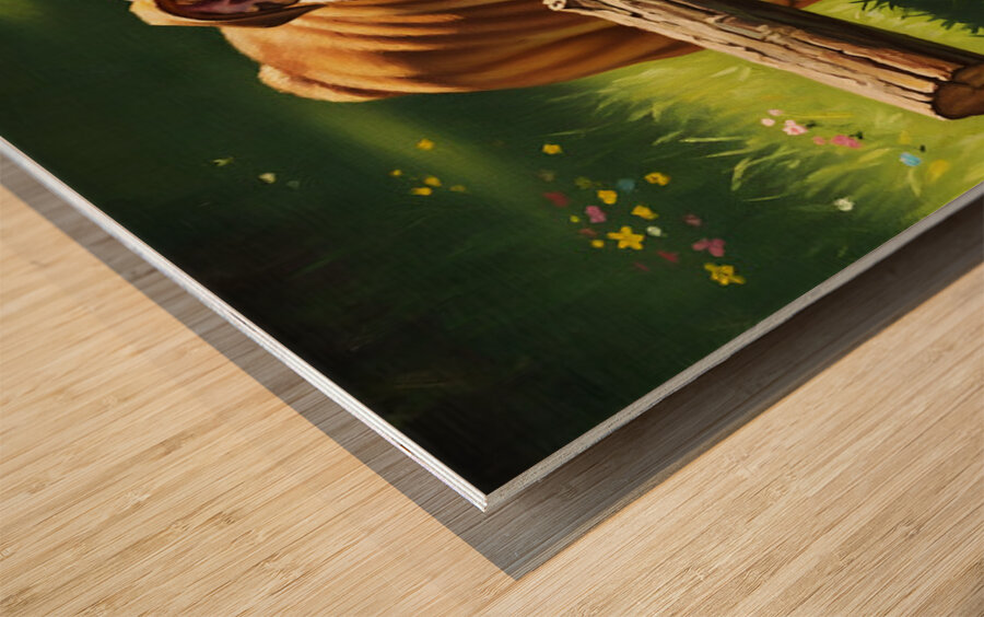 Bulldog Puppy Finds Big Wooden Stick Wood print