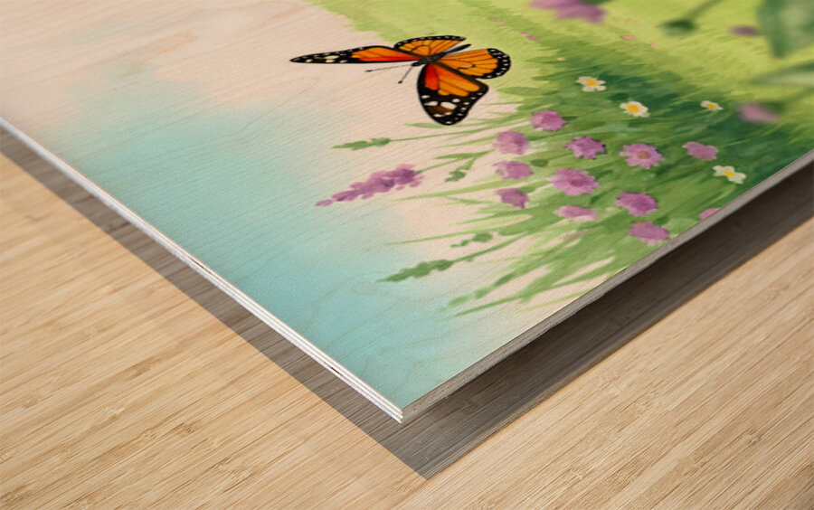 Dachshund Puppy Spots Beautiful Butterfly In Garden Wood print