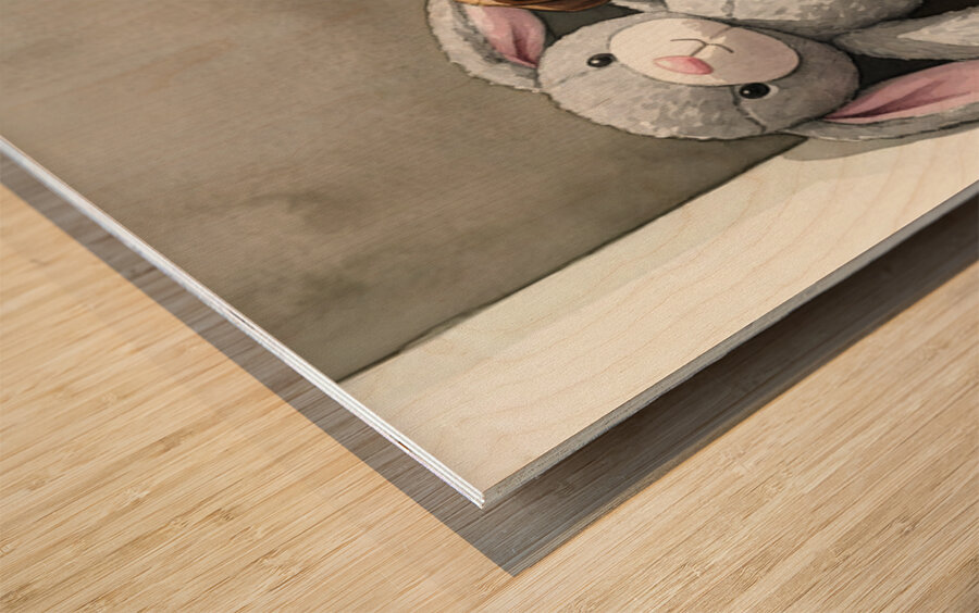 Bulldog Puppy Naps With His Beloved Rabbit Friend Wood print