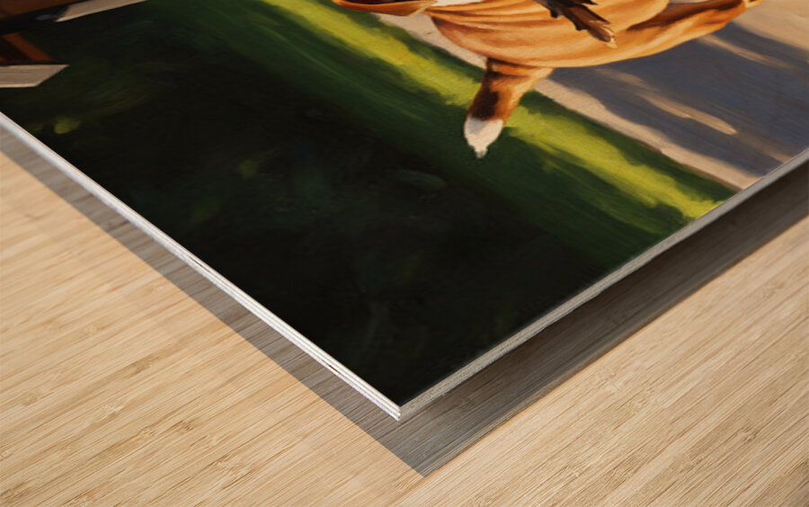 Happy Bulldog Puppy Successfully Brings Stick To Dog House Wood print