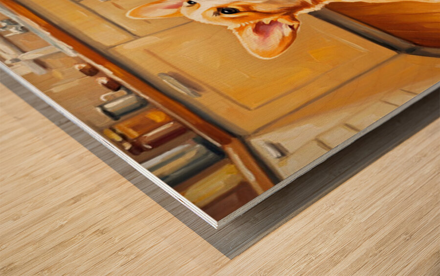 Corgi Puppy Discovers Birthday Cake Wood print
