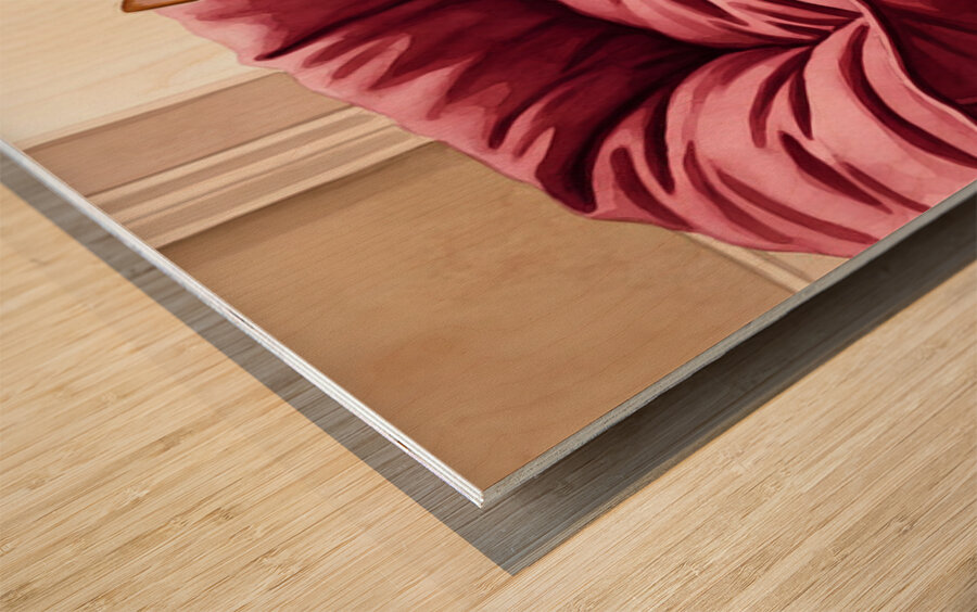 Tiny Chihuahua Puppy Discovers Giant Dog Bed Wood print