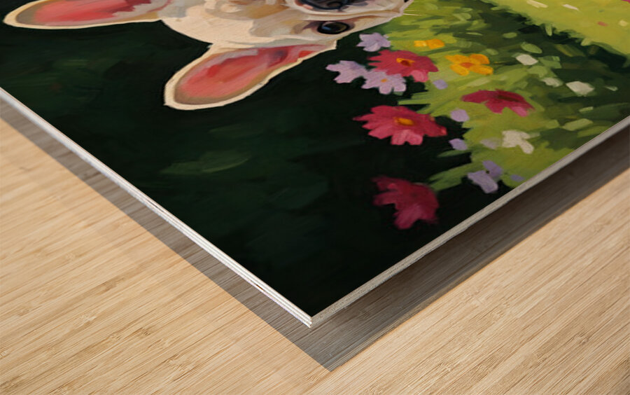 French Bulldog Puppy Running In Sunny Yard Wood print