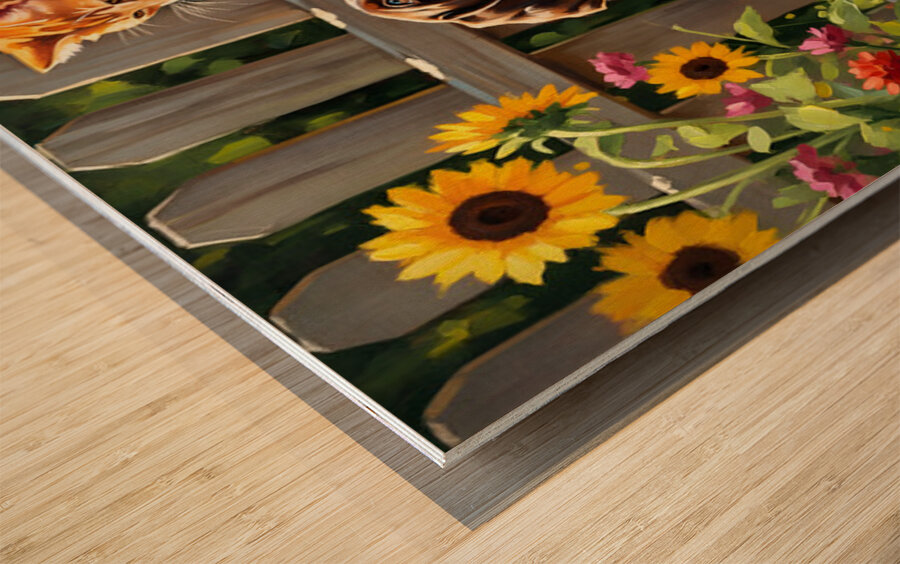 German Shorthaired Pointer Puppy Meets Garden Cat Wood print