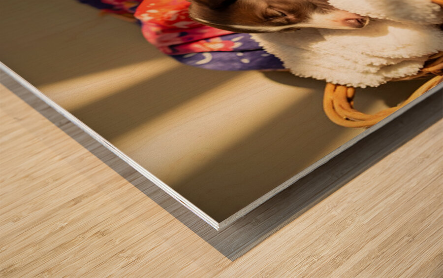 German Shorthaired Pointer Puppy Discovers Cozy Basket Wood print