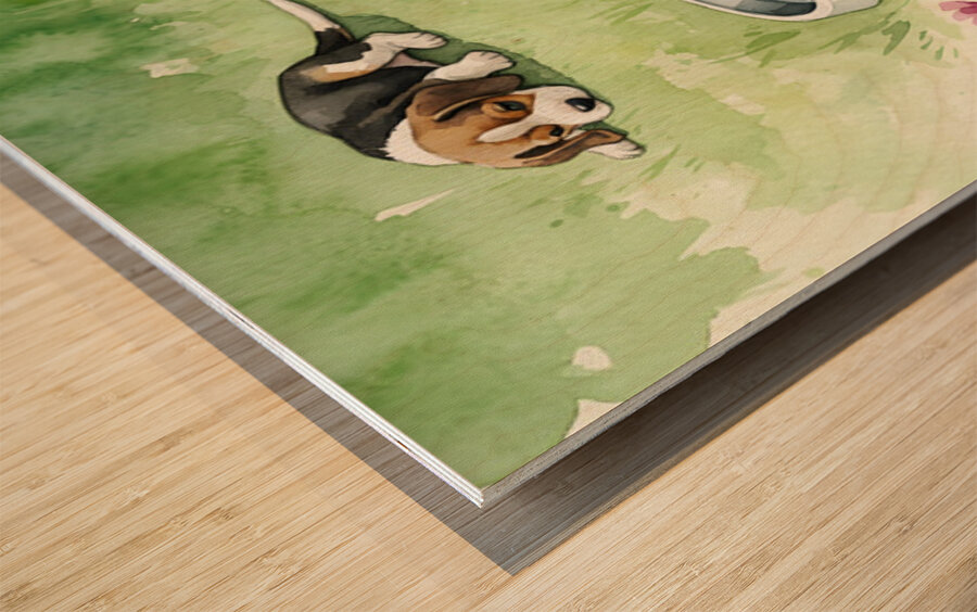 Happy Beagle Puppy After Drinking Water Wood print