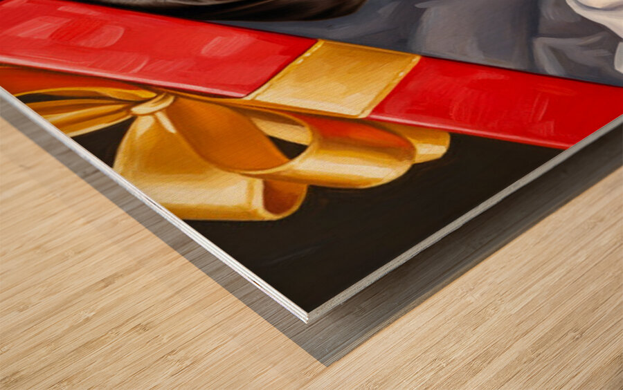 German Shorthaired Pointer Puppy Discovers Big Red Gift Box Wood print