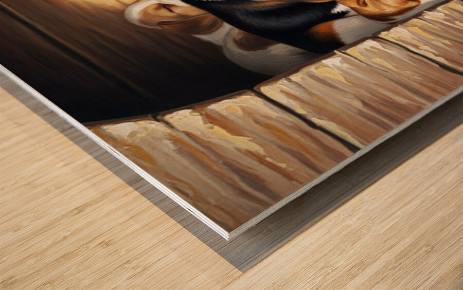 Beagle Puppy Sleeps Peacefully With Puppy Pile Wood print