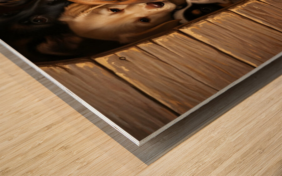 Beagle Puppy Feels Crowded In Tiny Doghouse Wood print