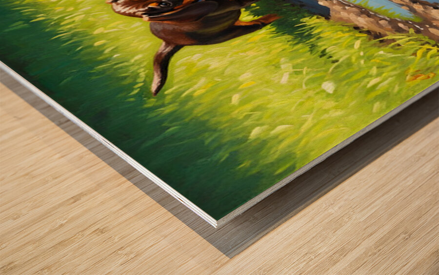 Dachshund Puppy Discovers Muddy Puddle Wood print