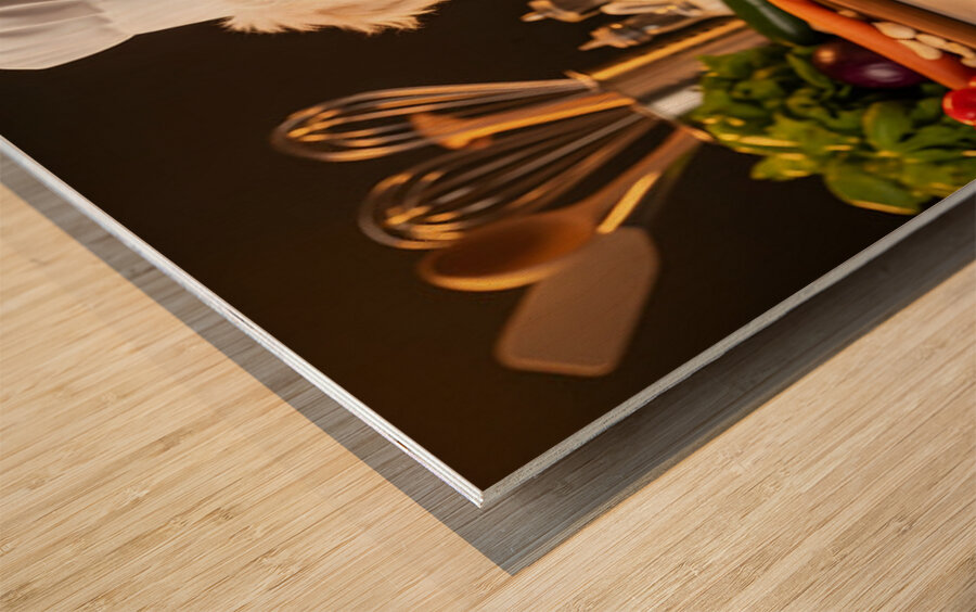 Poodle Puppy Celebrates Cooking Success Wood print