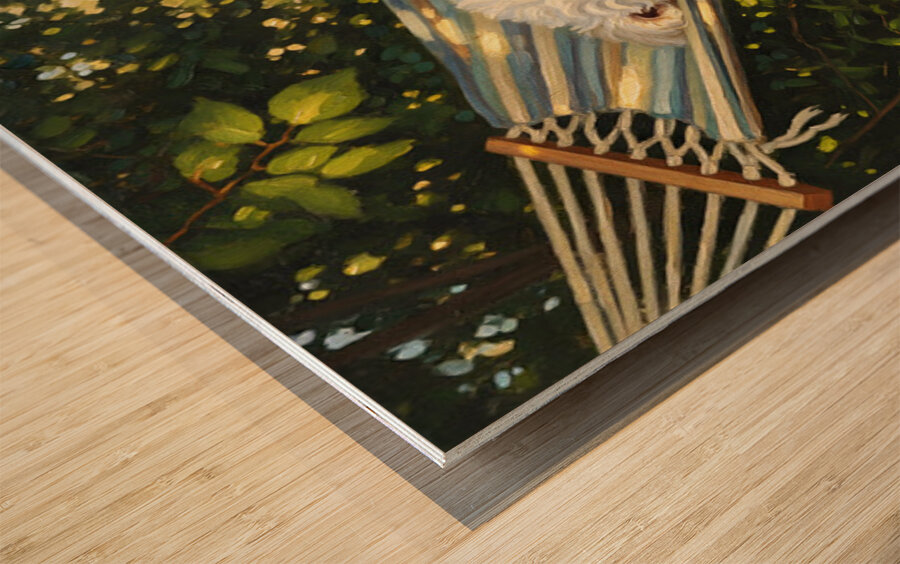 Poodle Puppy Naps In Hammock Wood print