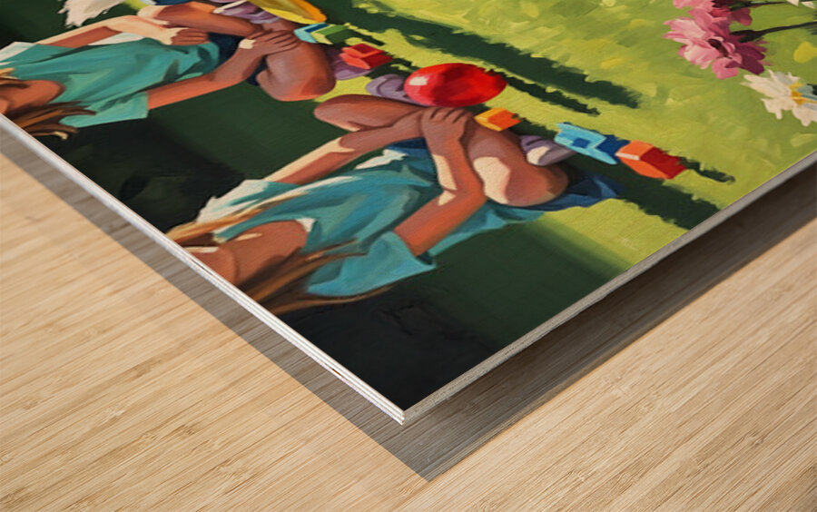 Australian Shepherd Puppy Meets New Friends Wood print