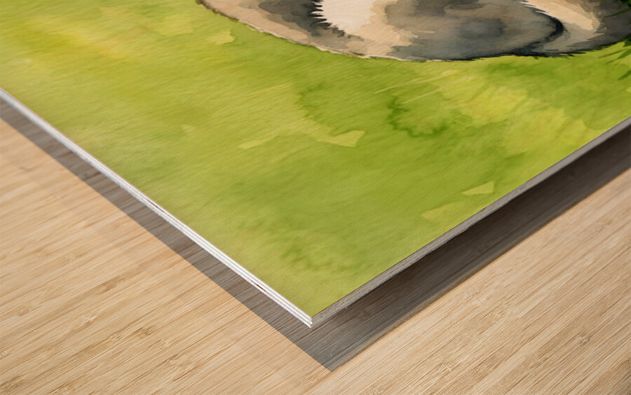 Content Husky Puppy Enjoys Victory With Bone Wood print