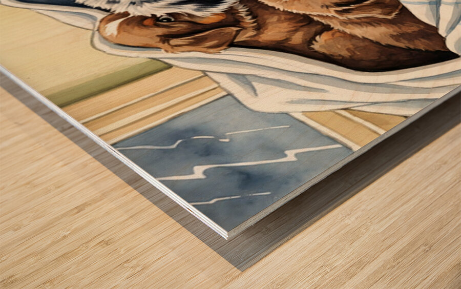 Australian Shepherd Puppy Seeks Comfort During Storm Wood print