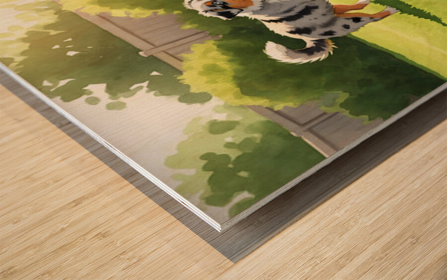 Australian Shepherd Puppy Meets New Friends Wood print