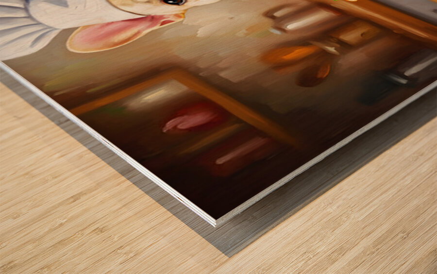 Proud French Bulldog Puppy Chef Shows Off Cooking Creation Wood print