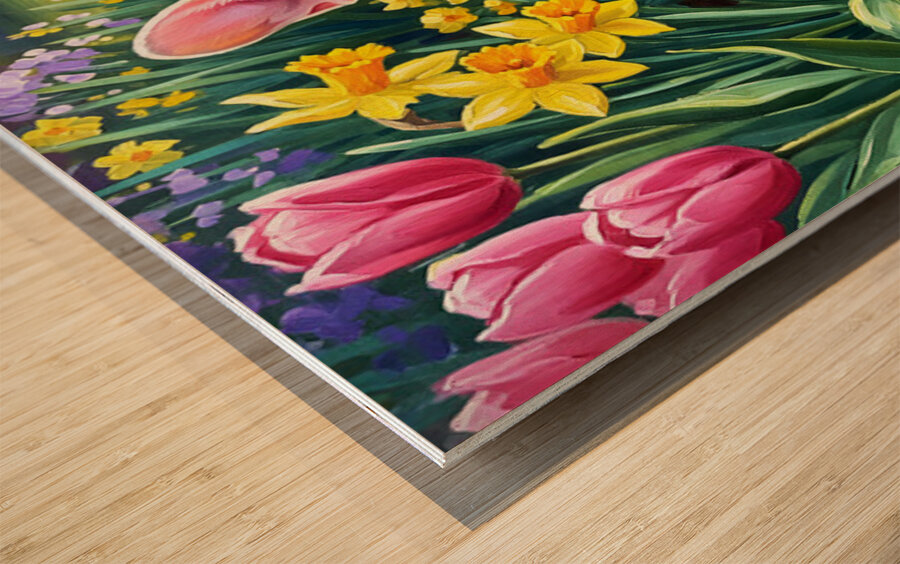 French Bulldog Puppy Discovers Spring Garden Wood print