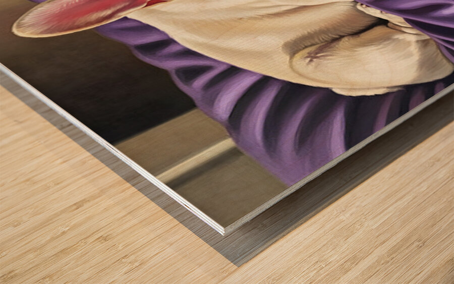 French Bulldog Puppy Sleeping Peacefully On Purple Pillow Wood print