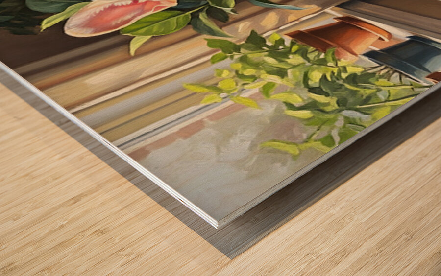 French Bulldog Puppy Sits Alert On Blue Cushion Wood print