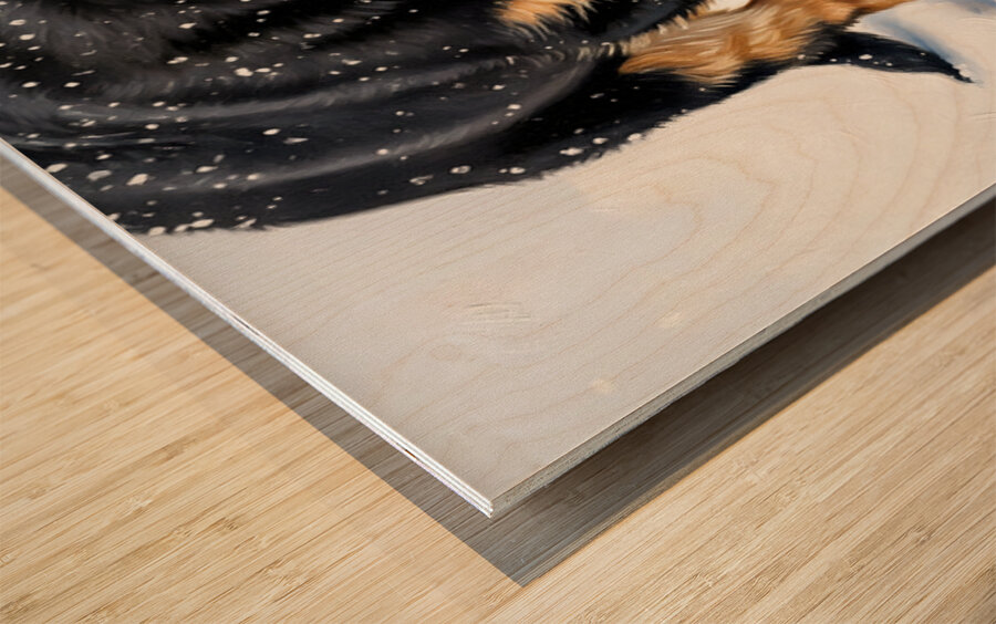 German Shepherd Puppy Discovers Fresh Snow Wood print