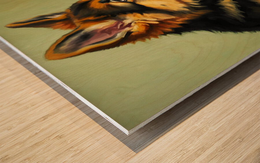 German Shepherd Puppy Meets Sleeping Cat Wood print