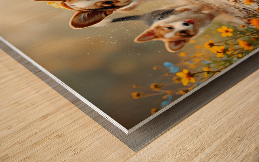 Corgi Puppy Ready For Rainy Day Adventure Wood print