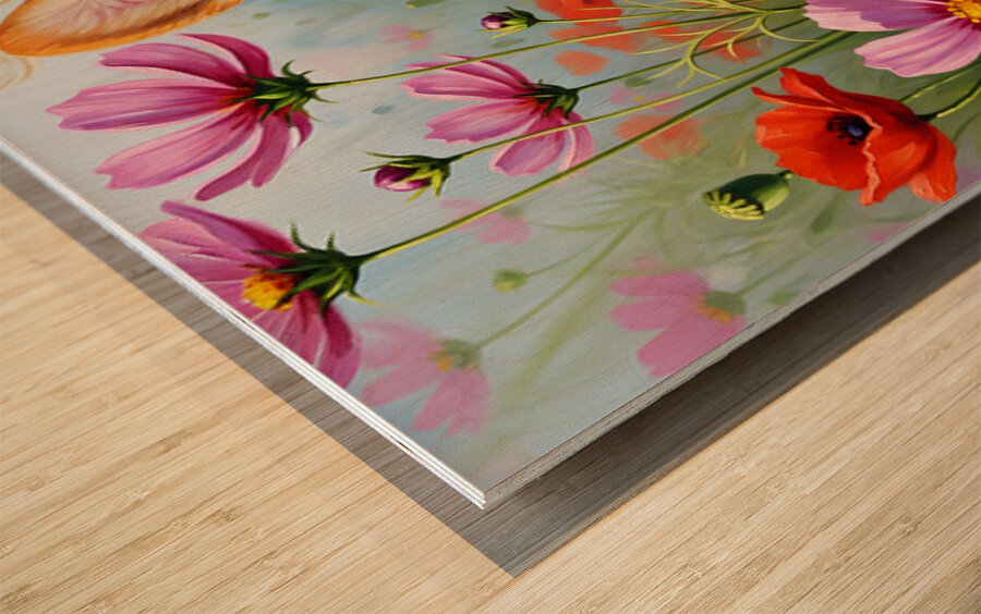 Corgi Puppy Discovers Magical Wildflower Meadow Wood print