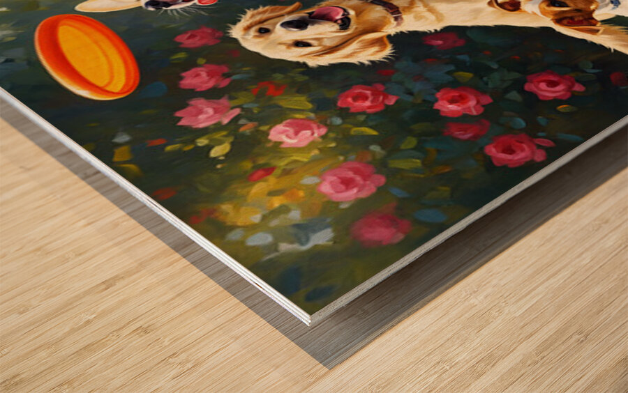 Pembroke Corgi Puppy Ready To Jump For Flying Frisbee Wood print