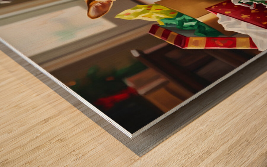 Chihuahua Puppy Discovers Christmas Morning Surprises Wood print