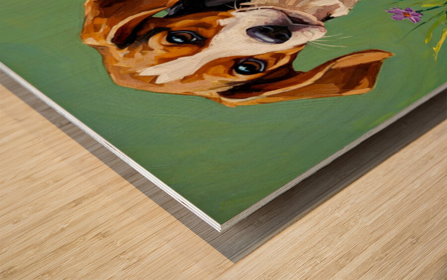 Beagle Puppy Spots Flying Frisbee Wood print