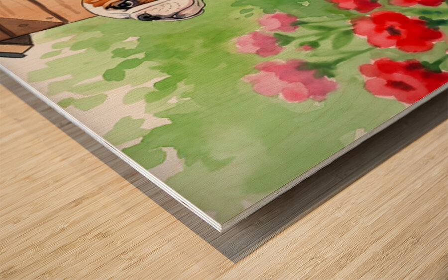 Happy Bulldog Puppy Explores The Garden Confidently Wood print