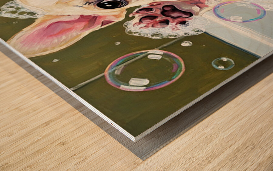French Bulldog Puppys Bubble Bath Adventure Begins Wood print