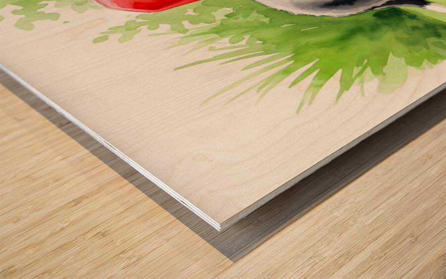 Border Collie Puppy Discovers A Big Red Hat Wood print