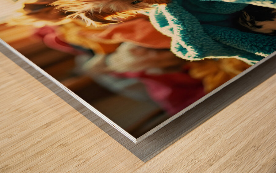 Yorkshire Terrier Puppy Discovers Blanket Mountain Wood print