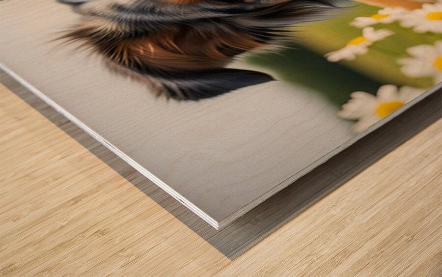 Australian Shepherd Puppy Discovers Picnic Spread Wood print