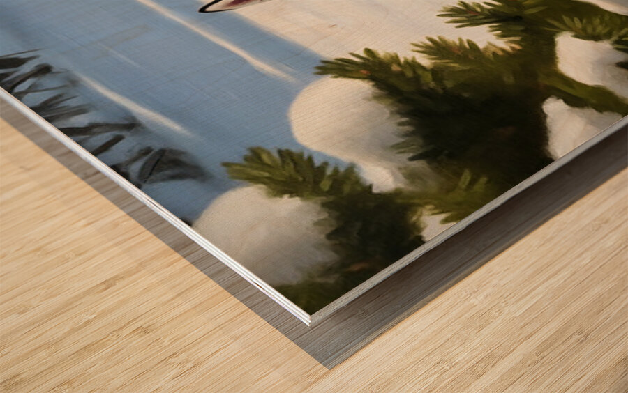 Siberian Husky Puppy In Red Holiday Costume Indoors Wood print