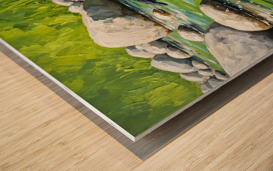 Sleepy Border Collie Puppy Rests Under The Oak Tree Wood print