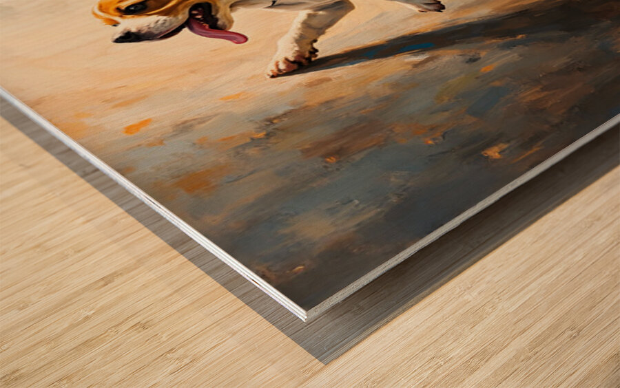 Beagle Puppy Discovers Dancing Wall Shadows Wood print