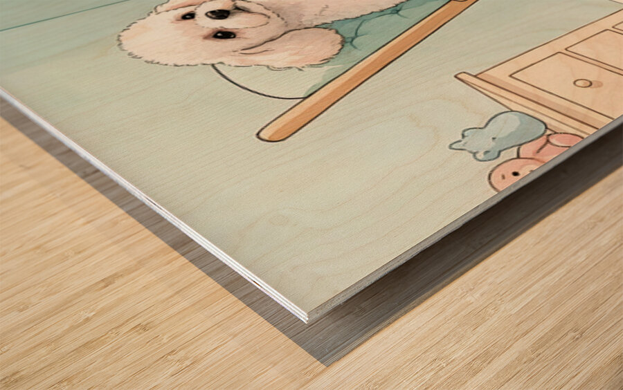 Poodle Puppy Finds Perfect Balance On Rocking Chair Wood print