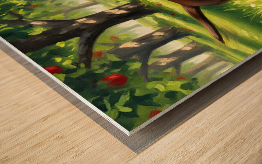 Happy Puppy Enjoys Apple Treat Wood print