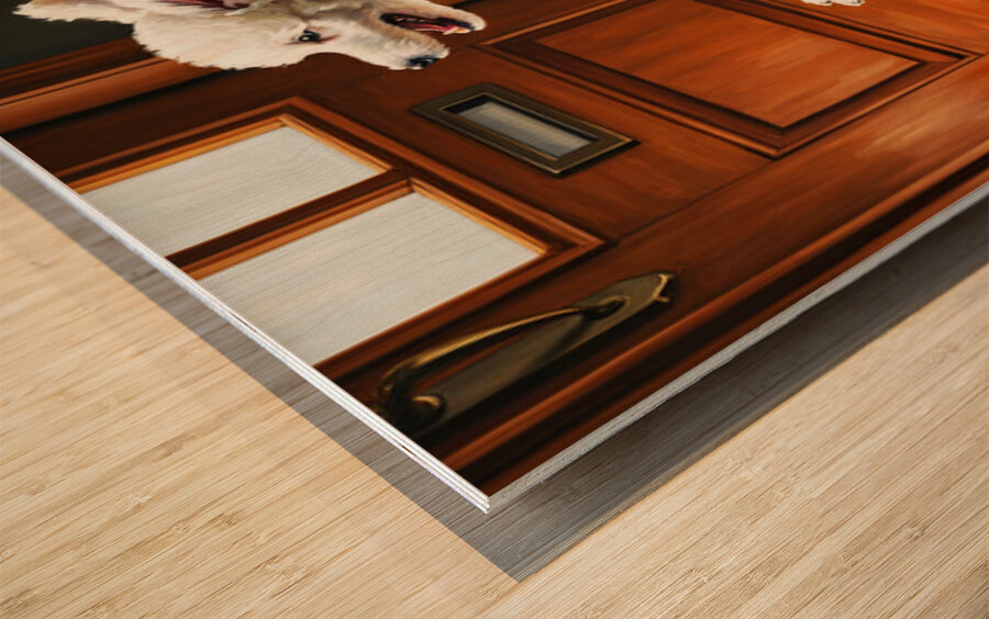 Happy Poodle Puppy Sits By Mail Slot Wood print